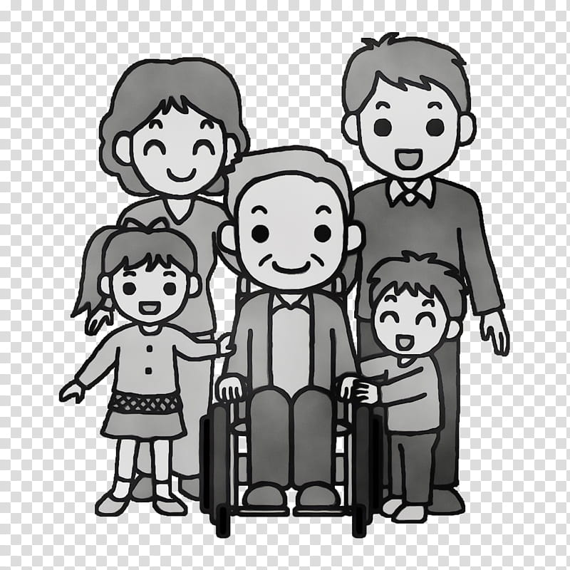 social group conversation family, Older, Aged, Wheelchair, Nursing, Watercolor, Paint, Wet Ink transparent background PNG clipart