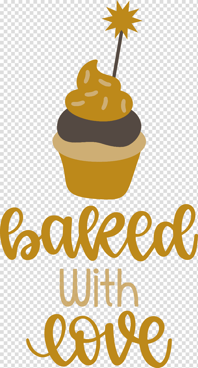 Baked With Love Cupcake Food, Kitchen, Logo, Yellow, Line, Meter, Mathematics transparent background PNG clipart