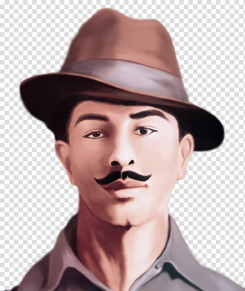 Bhagat Singh Shaheed Bhagat Singh, Hat, Clothing, Chin, Fedora, Nose, Eyebrow, Moustache transparent background PNG clipart