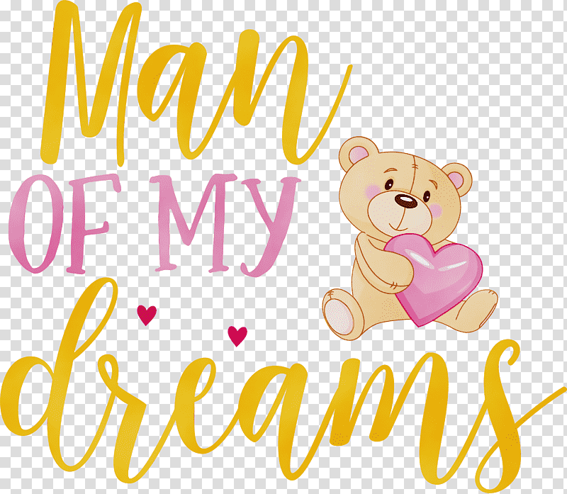 Teddy bear, Valentines Day, Man Of My Dreams, Watercolor, Paint, Wet Ink, Cartoon transparent background PNG clipart