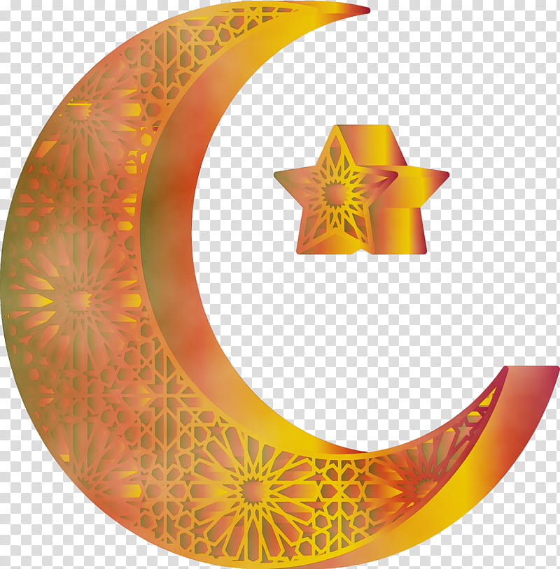 Orange, Star And Crescent, Ramadan Kareem, Watercolor, Paint, Wet Ink, Yellow, Symbol transparent background PNG clipart