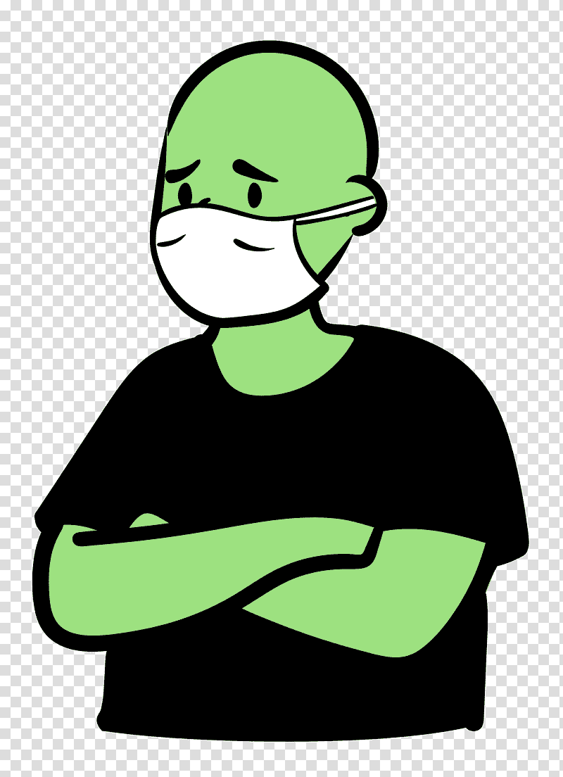 man Medical Mask coronavirus, Cartoon, Character, Green, Line, Meter, Headgear transparent background PNG clipart