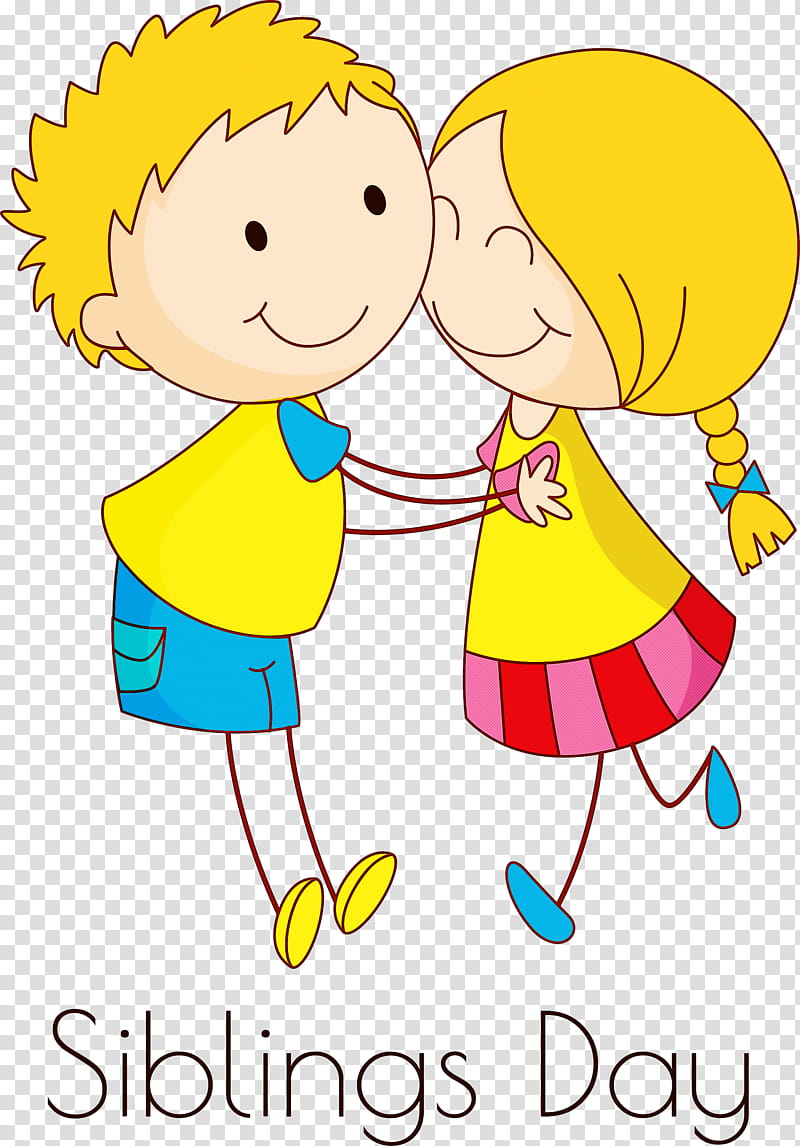 Happy Siblings Day, Yellow, Facial Expression, Cartoon, Smile, Text, Child, Interaction transparent background PNG clipart