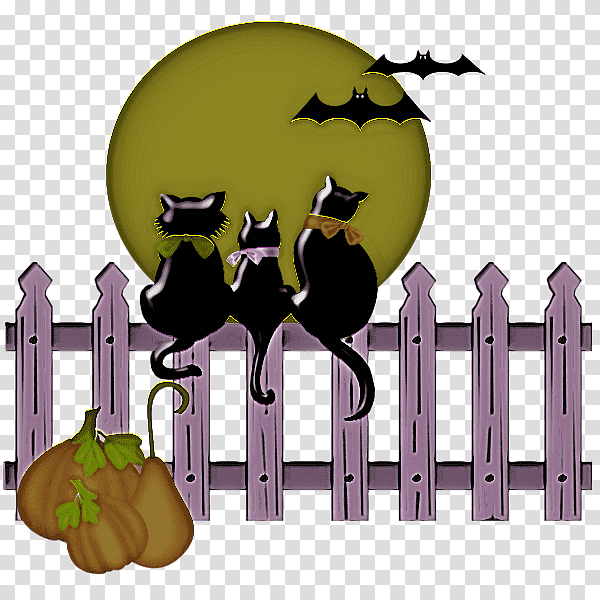 cat black cat cartoon fence, Royaltyfree, Gate, Black And White transparent background PNG clipart