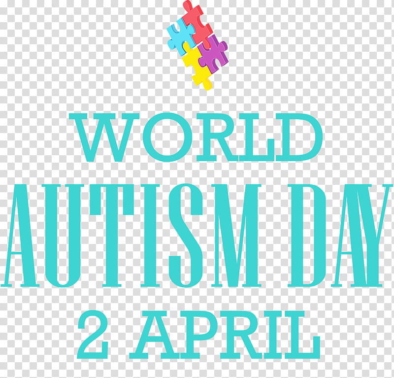 text font logo turquoise line, Autism Day, World Autism Awareness Day, Watercolor, Paint, Wet Ink transparent background PNG clipart