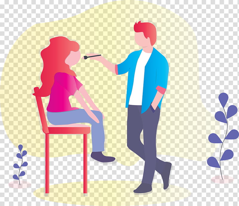 makeup girl, Cartoon, Furniture, Conversation, Sitting, Gesture transparent background PNG clipart