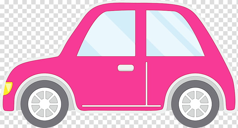 City car, Cartoon Car, Watercolor, Paint, Wet Ink, Pink, Vehicle, Vehicle Door transparent background PNG clipart
