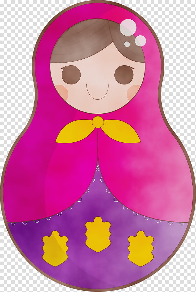 character pink m petal character created by, Colorful Russian Doll, Watercolor, Paint, Wet Ink transparent background PNG clipart