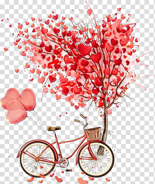 Valentine's day, Watercolor, Paint, Wet Ink, Red, Heart, Valentines Day, Bicycle Wheel transparent background PNG clipart