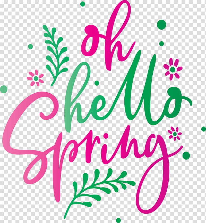 hello spring spring, Spring
, Text, Pink, Green, Leaf, Line, Magenta transparent background PNG clipart