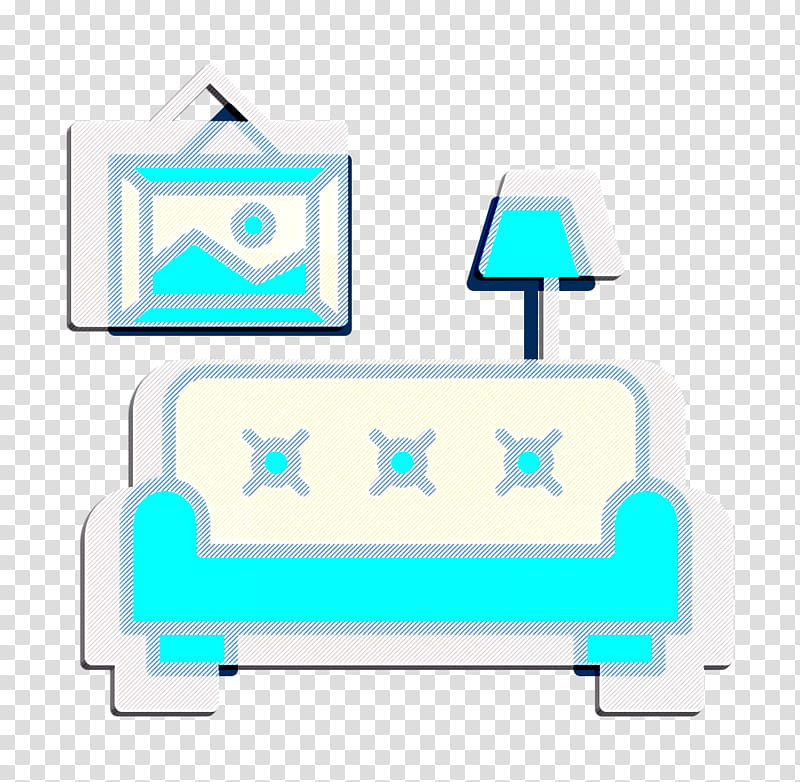 Interiors icon Living room icon Sofa icon, Blue, Turquoise, Aqua, Text, Azure, Line, Technology transparent background PNG clipart