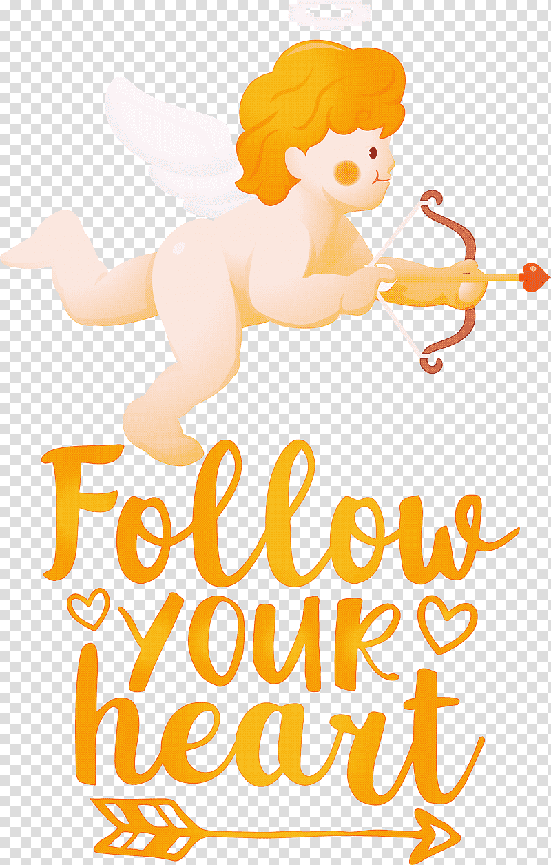 Follow Your Heart Valentines Day Valentine, Quote, Cartoon, Yellow, Line, Meter, Happiness transparent background PNG clipart