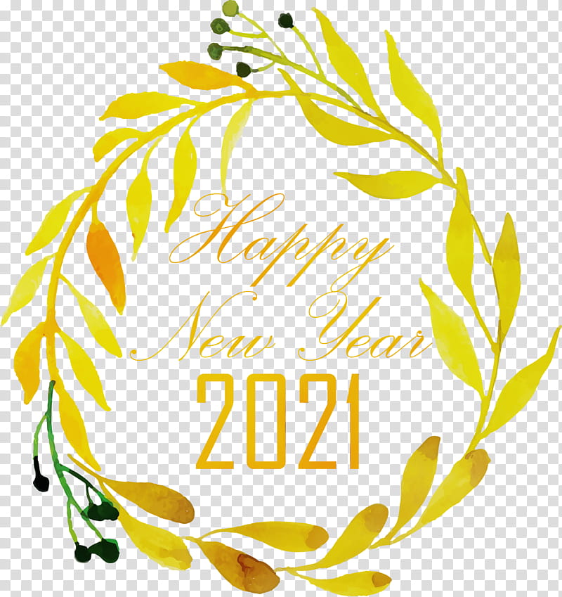 Floral design, Happy New Year 2021, Welcome 2021, Hello 2021, Watercolor, Paint, Wet Ink, Logo transparent background PNG clipart