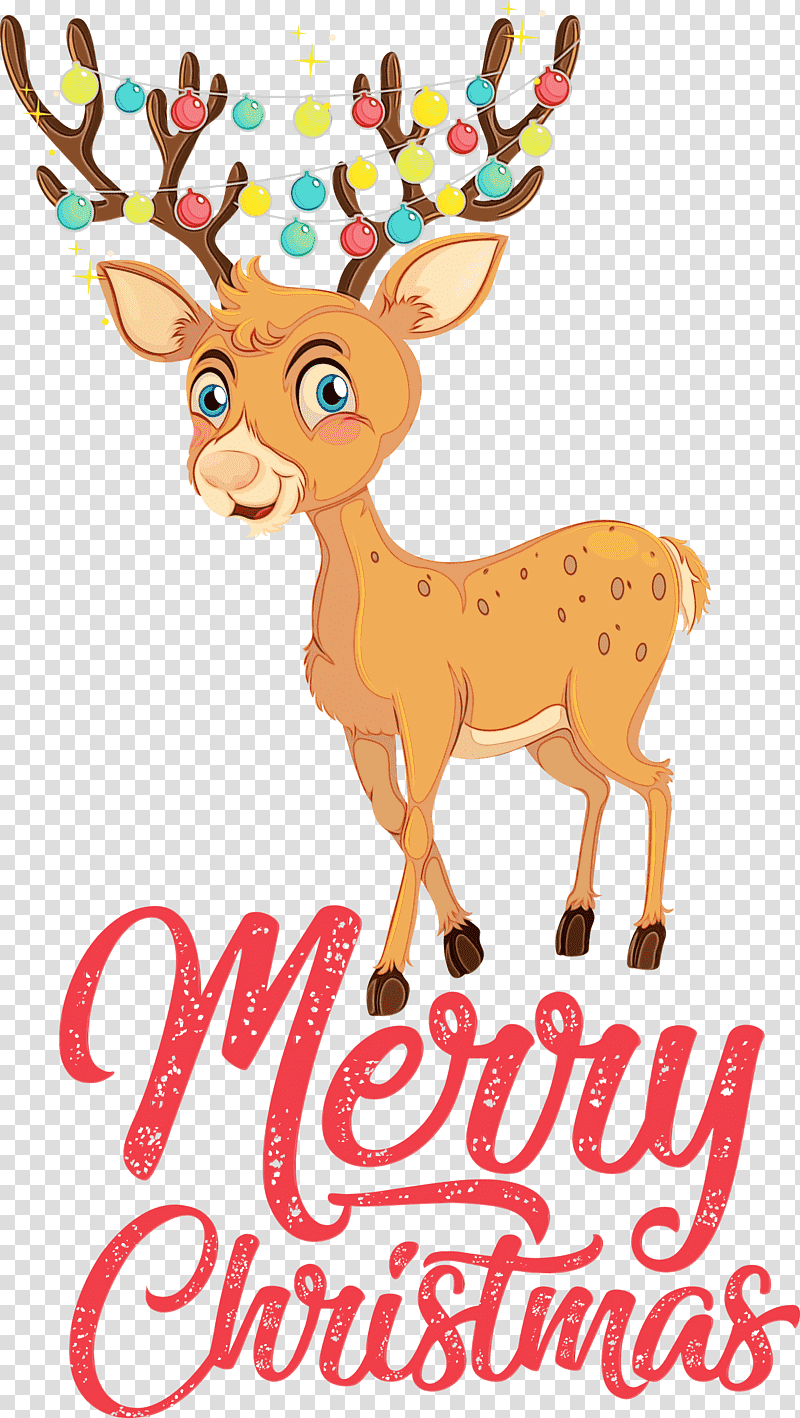 Reindeer, Merry Christmas, Watercolor, Paint, Wet Ink, Antler, Cartoon transparent background PNG clipart