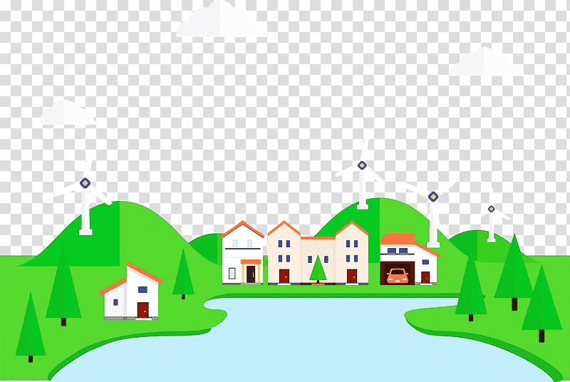 eco town, Green, Line, Residential Area, Cartoon, Text, Recreation transparent background PNG clipart