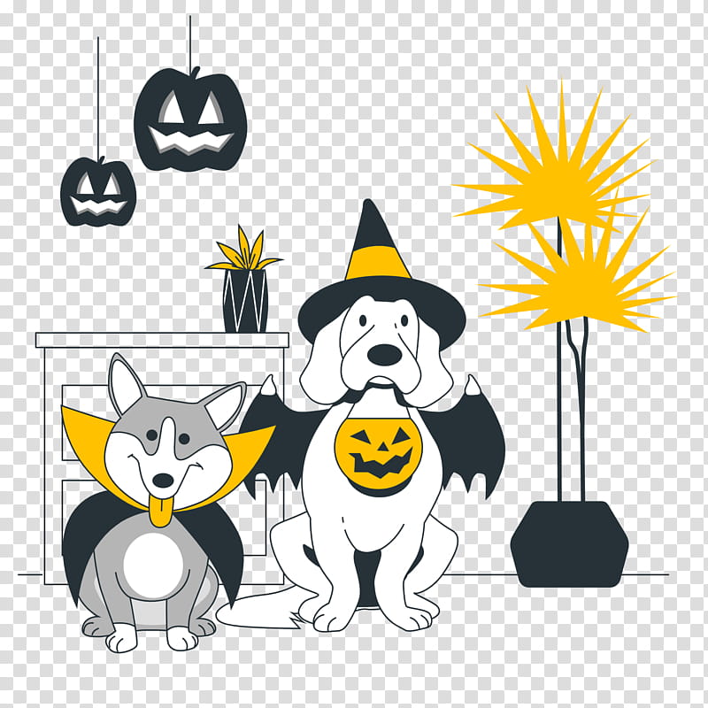 Halloween, Halloween , Cat, Dog, Meter, Cartoon, Yellow, Tree transparent background PNG clipart