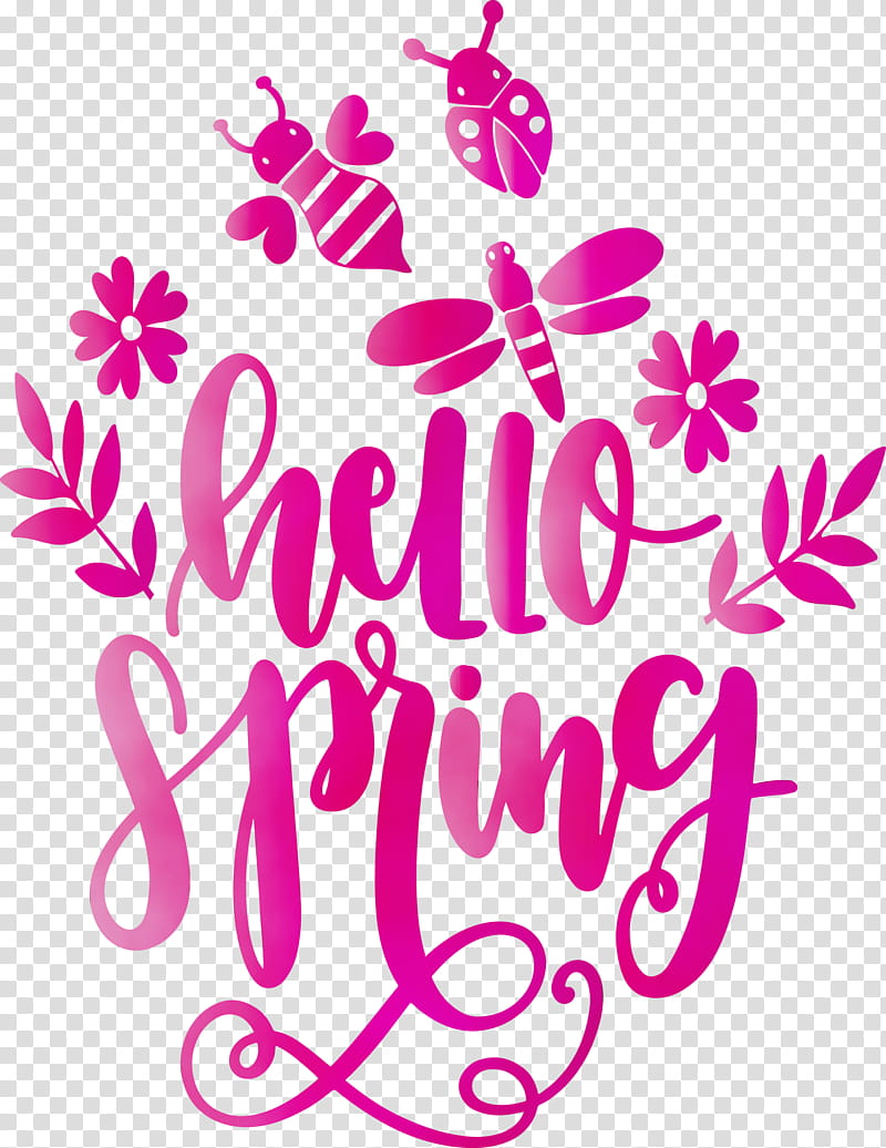pink text font magenta, Hello Spring, Spring
, Watercolor, Paint, Wet Ink transparent background PNG clipart