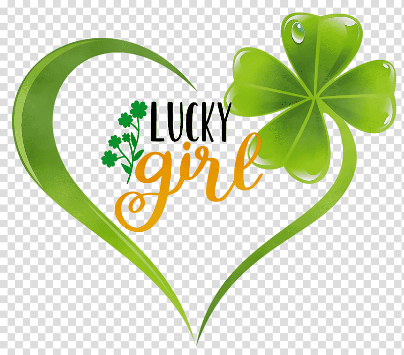 Four-leaf clover, Lucky Girl, Patricks Day, Saint Patrick, Watercolor, Paint, Wet Ink transparent background PNG clipart