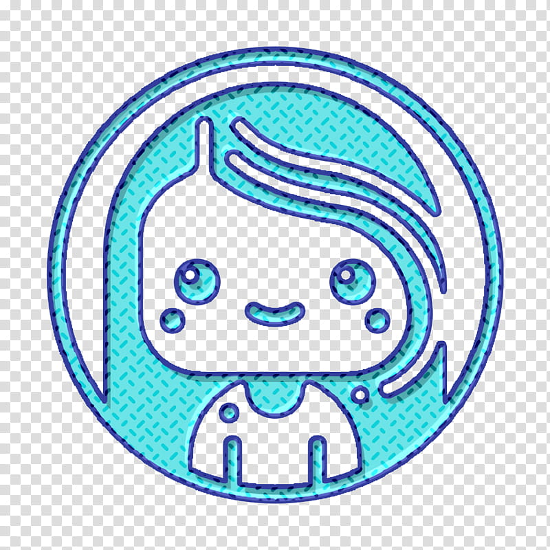 Girl icon Avatars icon Woman icon, Turquoise, Aqua, Line Art, Circle, Smile, Sticker transparent background PNG clipart