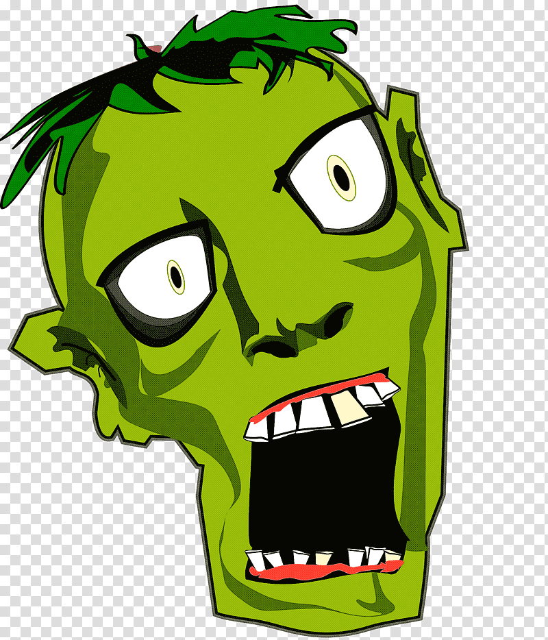 cartoon drawing zombie head creature, Cartoon, Wall Mural transparent background PNG clipart
