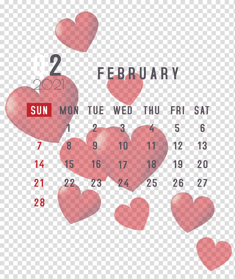 February 2021 Printable Calendar February Calendar 2021 Calendar, Valentines Day, Heart, Valentines Day Card, Valentine Cards, Love Hearts, Gift transparent background PNG clipart