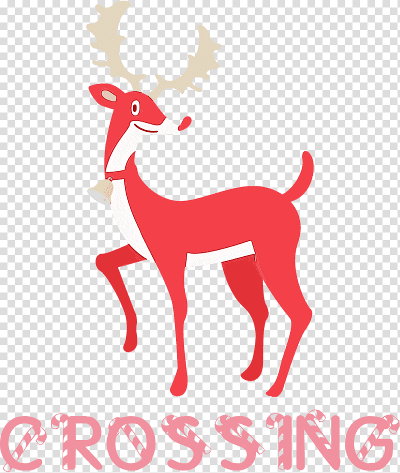 Santa Claus, Deer Crossing, Watercolor, Paint, Wet Ink, Reindeer, Whitetailed Deer transparent background PNG clipart