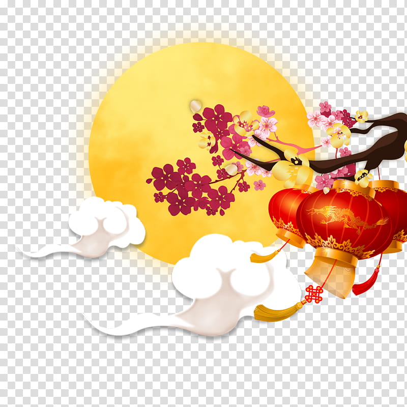 Chinese New Year Flower, Midautumn Festival, Mooncake, Lantern, Moon Rabbit, Lantern Festival, Petal, Floral Design transparent background PNG clipart