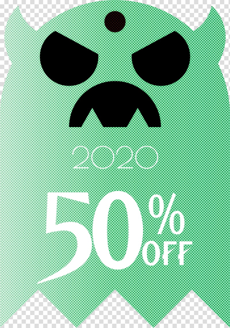 Halloween discount Halloween Sales 50% Off, 50 Off, 50 Discount , Logo, Green, Dog, Meter, Snout transparent background PNG clipart