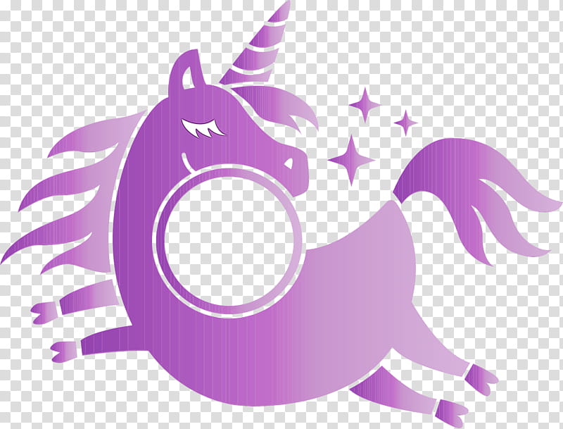 violet purple animation logo, Unicorn Frame, Watercolor, Paint, Wet Ink transparent background PNG clipart