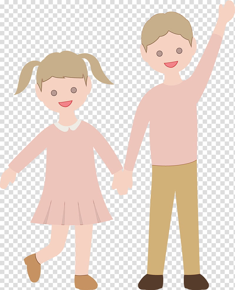 Holding hands, Brother, Sister, Boy, Girl, Children, Watercolor, Paint transparent background PNG clipart