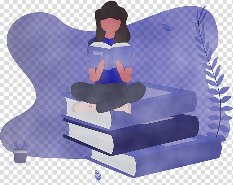violet purple furniture table sitting, Girl, Book, Reading, Watercolor, Paint, Wet Ink transparent background PNG clipart
