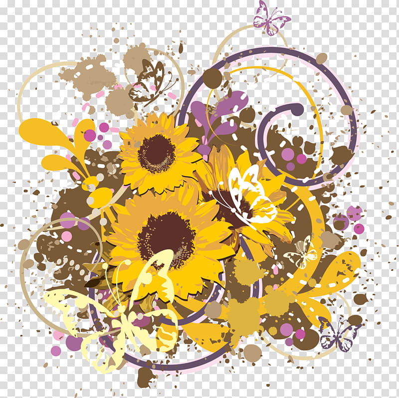 sunflower, Yellow, Floral Design, Plant, Visual Arts, Wildflower, Circle, Bouquet transparent background PNG clipart