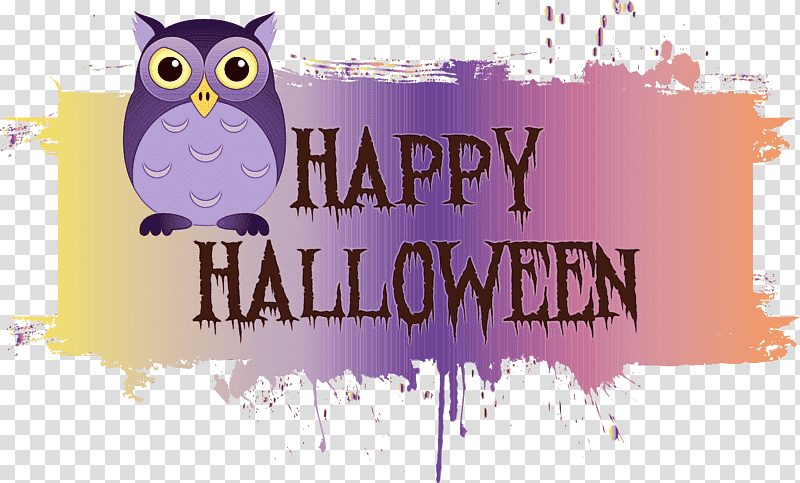 birds logo font owl m bird of prey, Happy Halloween, Watercolor, Paint, Wet Ink, Cartoon, Text transparent background PNG clipart