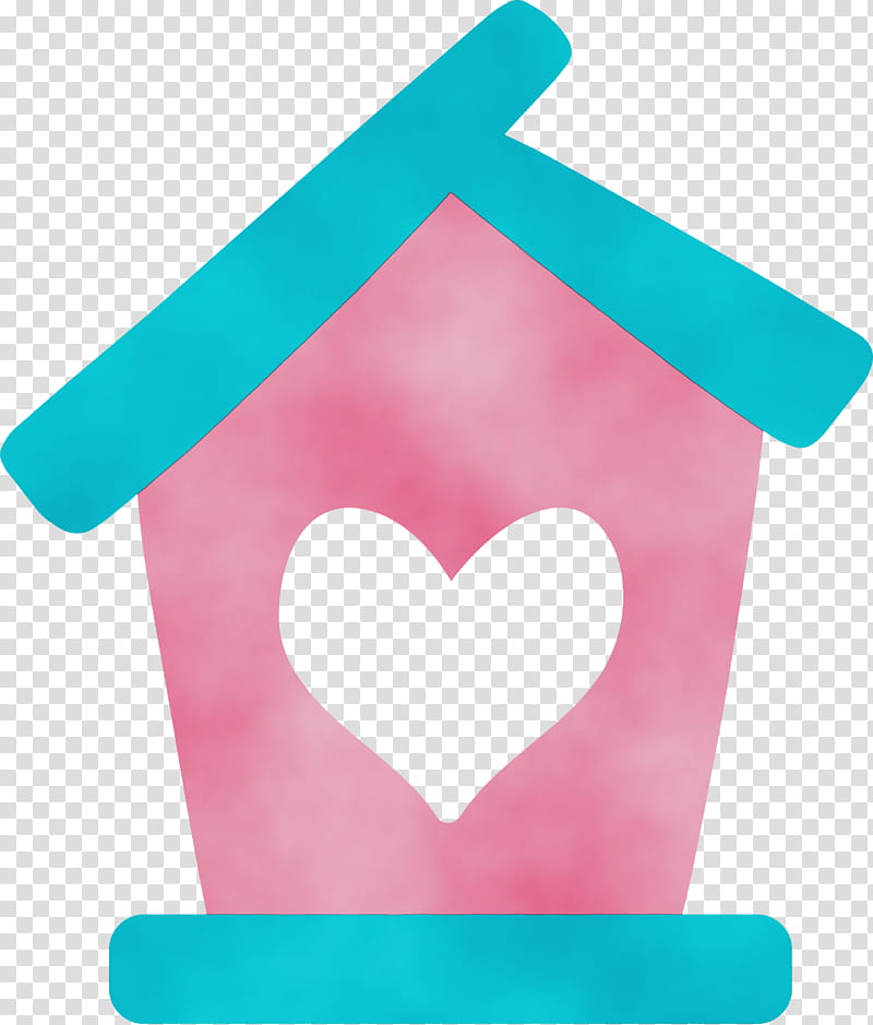 turquoise teal pink heart aqua, Bird House, Watercolor, Paint, Wet Ink transparent background PNG clipart