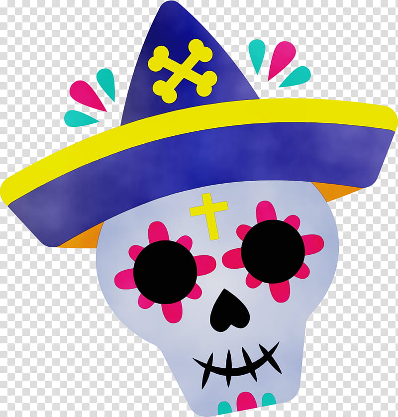 headgear purple, Day Of The Dead, Dia De Muertos, Watercolor, Paint, Wet Ink transparent background PNG clipart