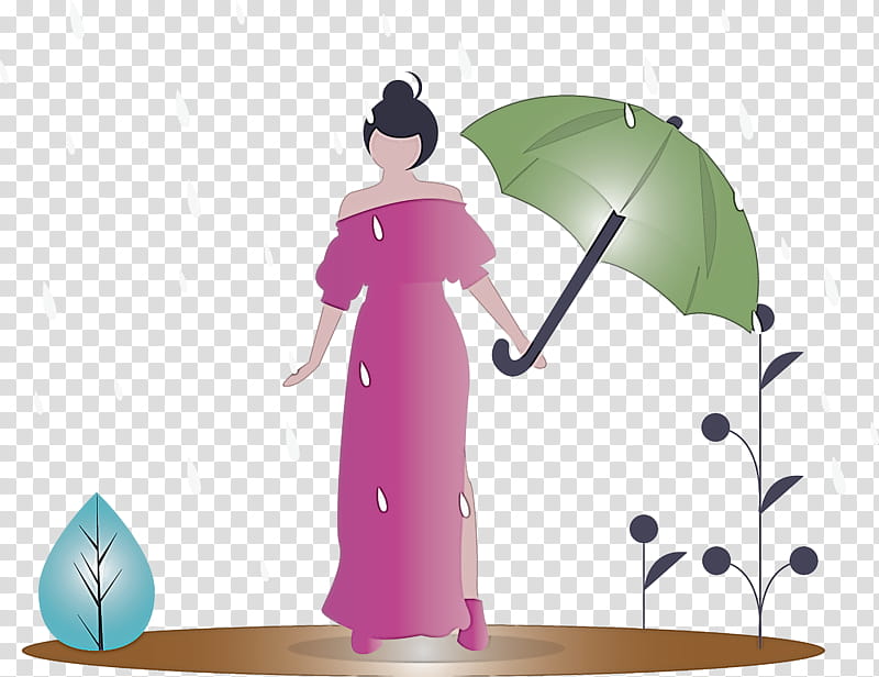 raining spring woman, Spring
, Umbrella, Costume transparent background PNG clipart