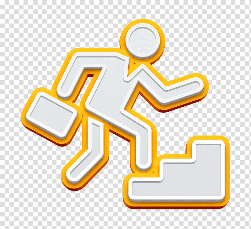 Businessman icon Workers icon Businessman ascending by stair steps icon, Logo, Organization, Yellow, Line, Meter, Number transparent background PNG clipart