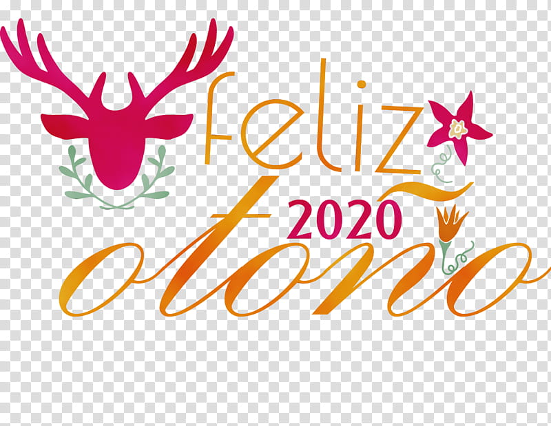 logo text antler flower line, Feliz Otoño, Happy Fall, Happy Autumn, Watercolor, Paint, Wet Ink, Area transparent background PNG clipart