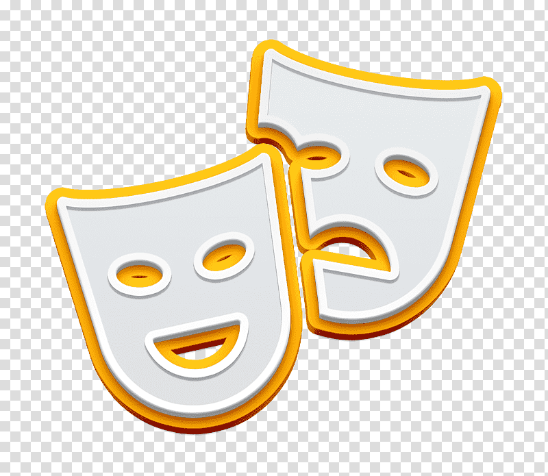 Theatrical masks icon Sad icon Carnival icon, Fashion Icon, Logo, Symbol, Yellow, Meter, Cartoon transparent background PNG clipart