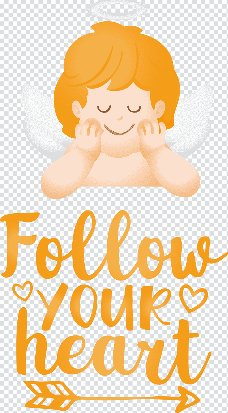 Follow Your Heart Valentines Day Valentine, Quote, Cartoon, Happiness, Yellow, Character, Meter transparent background PNG clipart