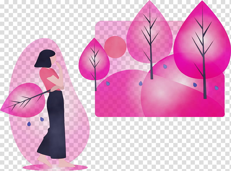 Feather, Forest, Tree, Girl, Watercolor, Paint, Wet Ink, Pink transparent background PNG clipart