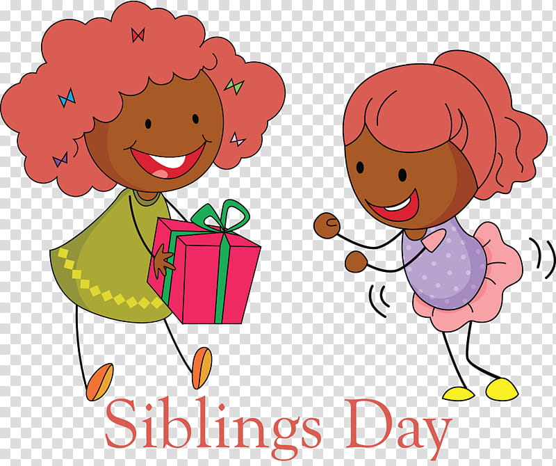 Happy Siblings Day, Cartoon, Pink, Sharing transparent background PNG clipart