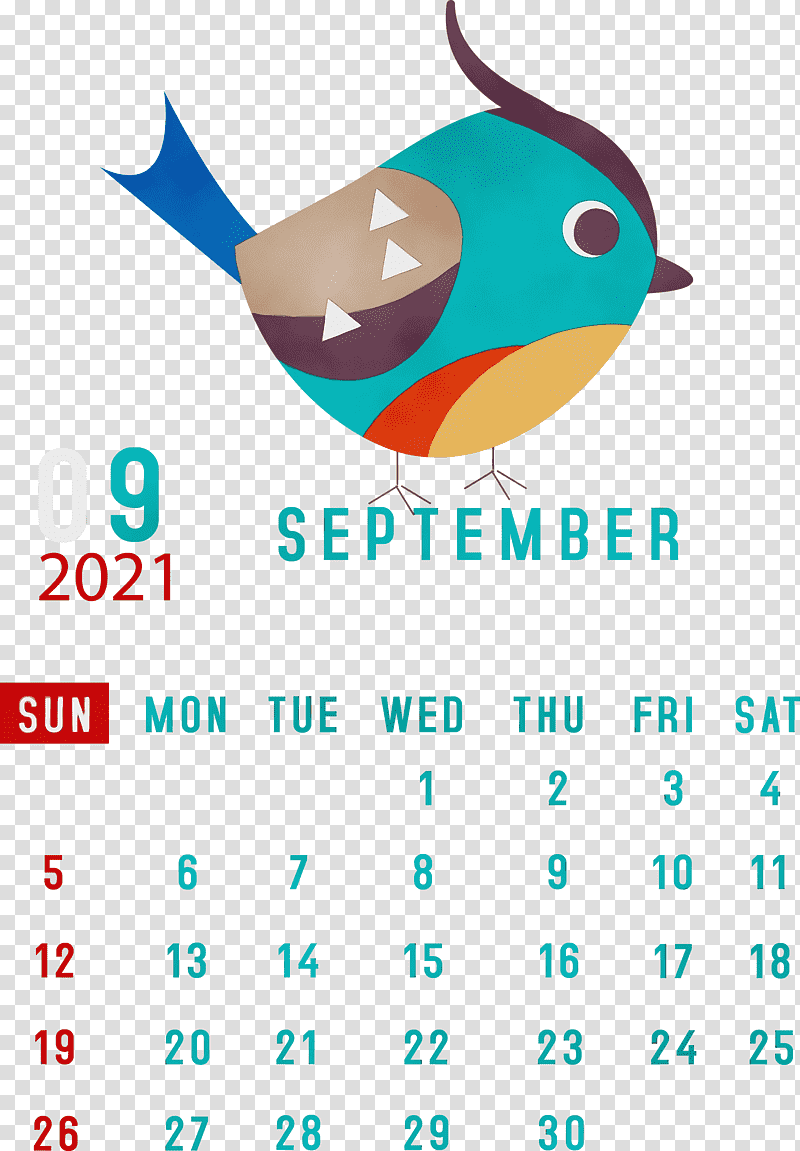 htc hero logo aqua m meter beak, September 2021 Printable Calendar, Watercolor, Paint, Wet Ink transparent background PNG clipart