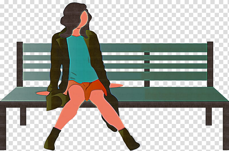 Park bench girl, Sitting, Furniture, Green, Cartoon, Standing, Table, Fashion transparent background PNG clipart