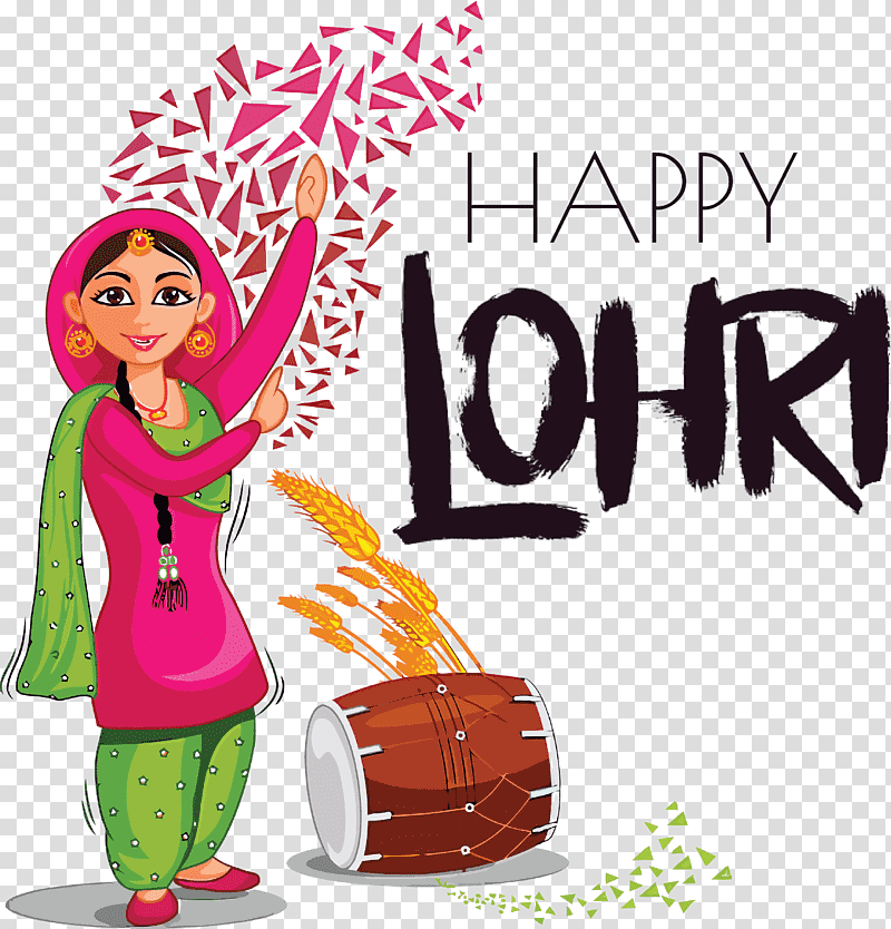 Happy Lohri, Cartoon, Bhangra, Royaltyfree, Festival, Drum, Punjabis transparent background PNG clipart