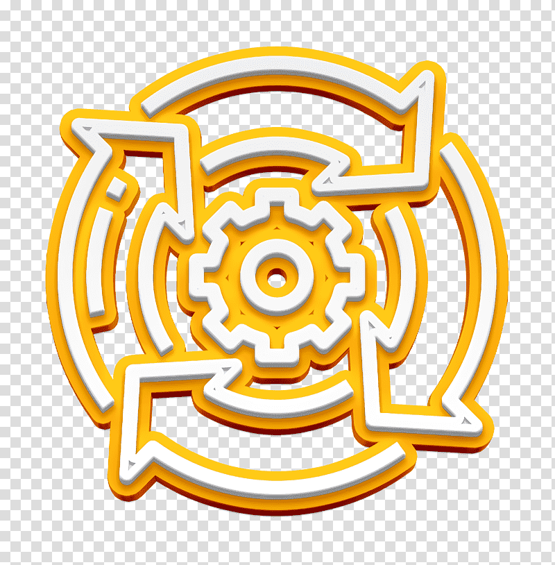 Cog icon Effective icon Marketing Management icon, Yellow, Meter, Line, Symbol, Mathematics, Geometry transparent background PNG clipart