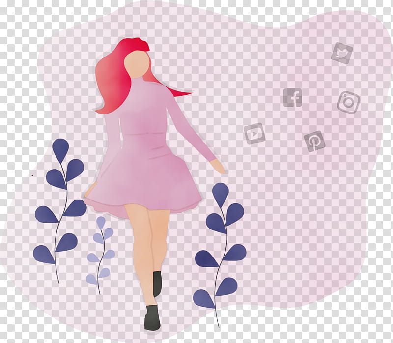 pink cartoon plant, Girl, Social Media, Watercolor, Paint, Wet Ink transparent background PNG clipart