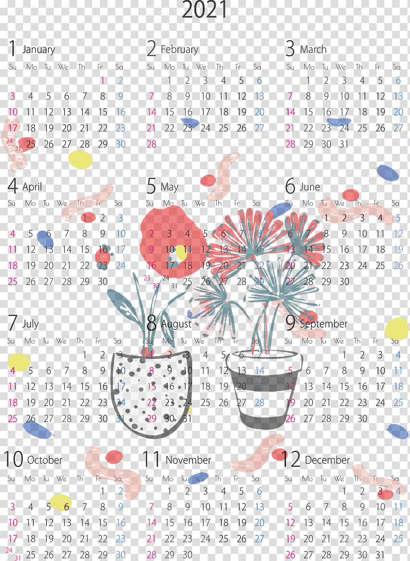calendar system industrial design font printing text, 2021 Yearly Calendar, Watercolor, Paint, Wet Ink transparent background PNG clipart