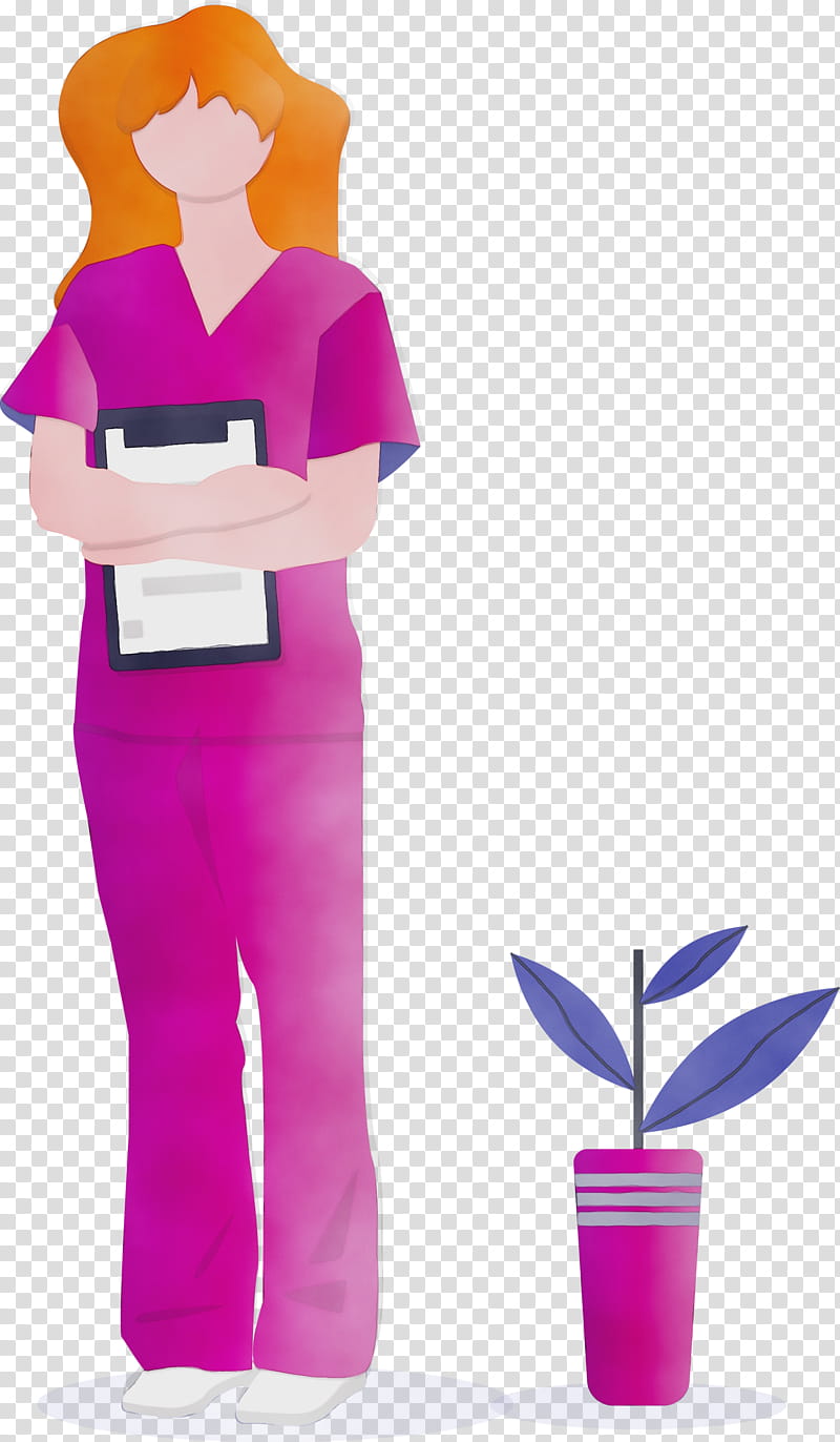 magenta, Nurse, International Nurses Day, Medical Worker Day, Watercolor, Paint, Wet Ink transparent background PNG clipart