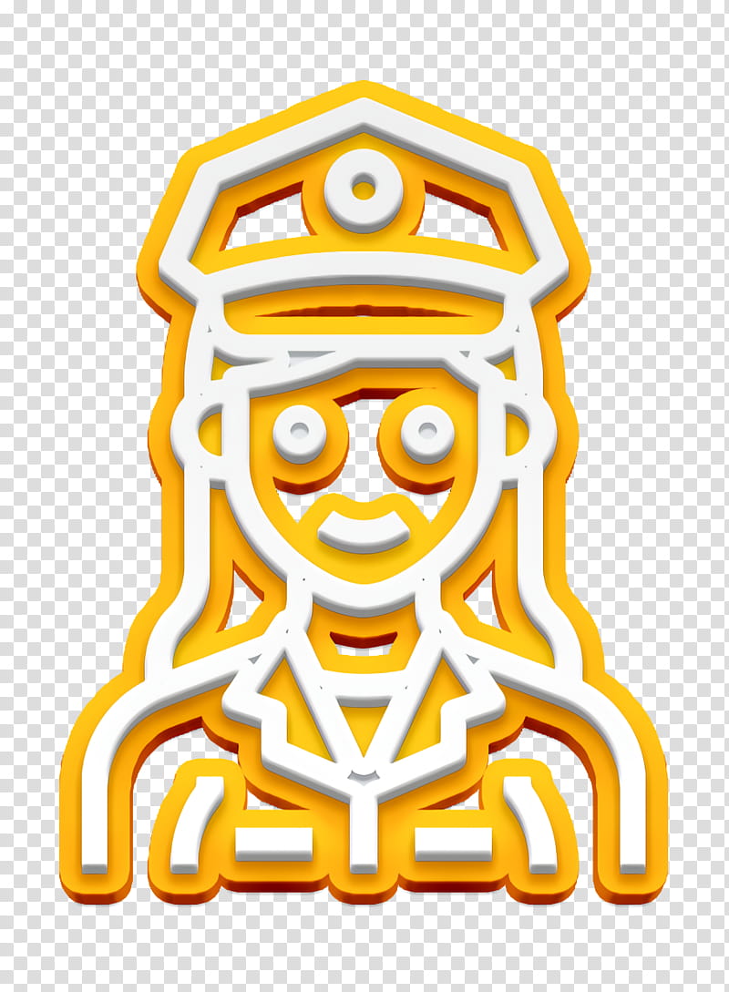 Occupation Woman icon Police officer icon, Yellow, Line, Line Art, Coloring Book, Sticker transparent background PNG clipart